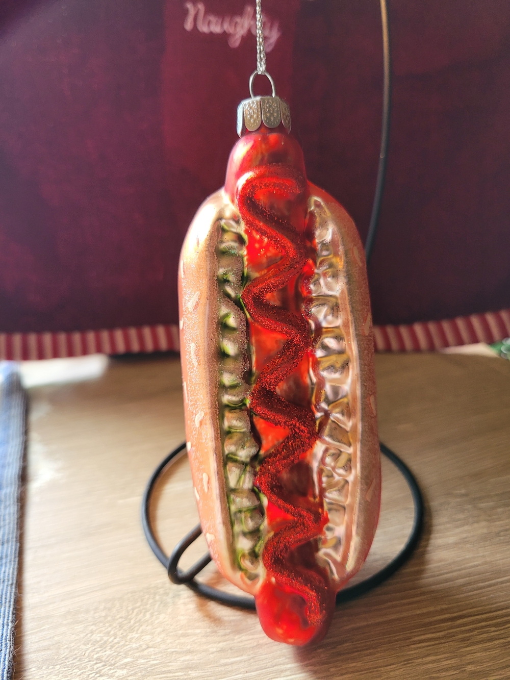 Ashland Red, Green, Brown Glass Hot Dog Ornament